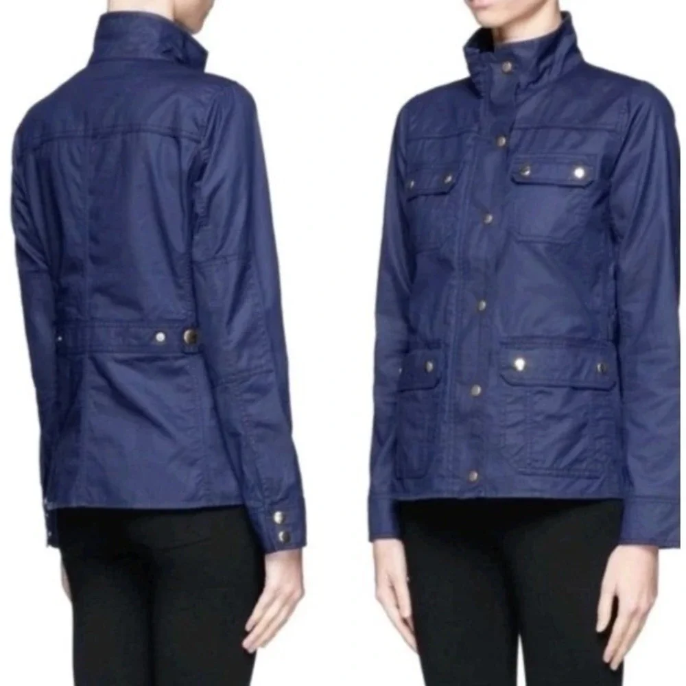 J.Crew Womens Utility Field Wax Jacket Navy Blue Gold Button XS Lightweight - Picture 1 of 9